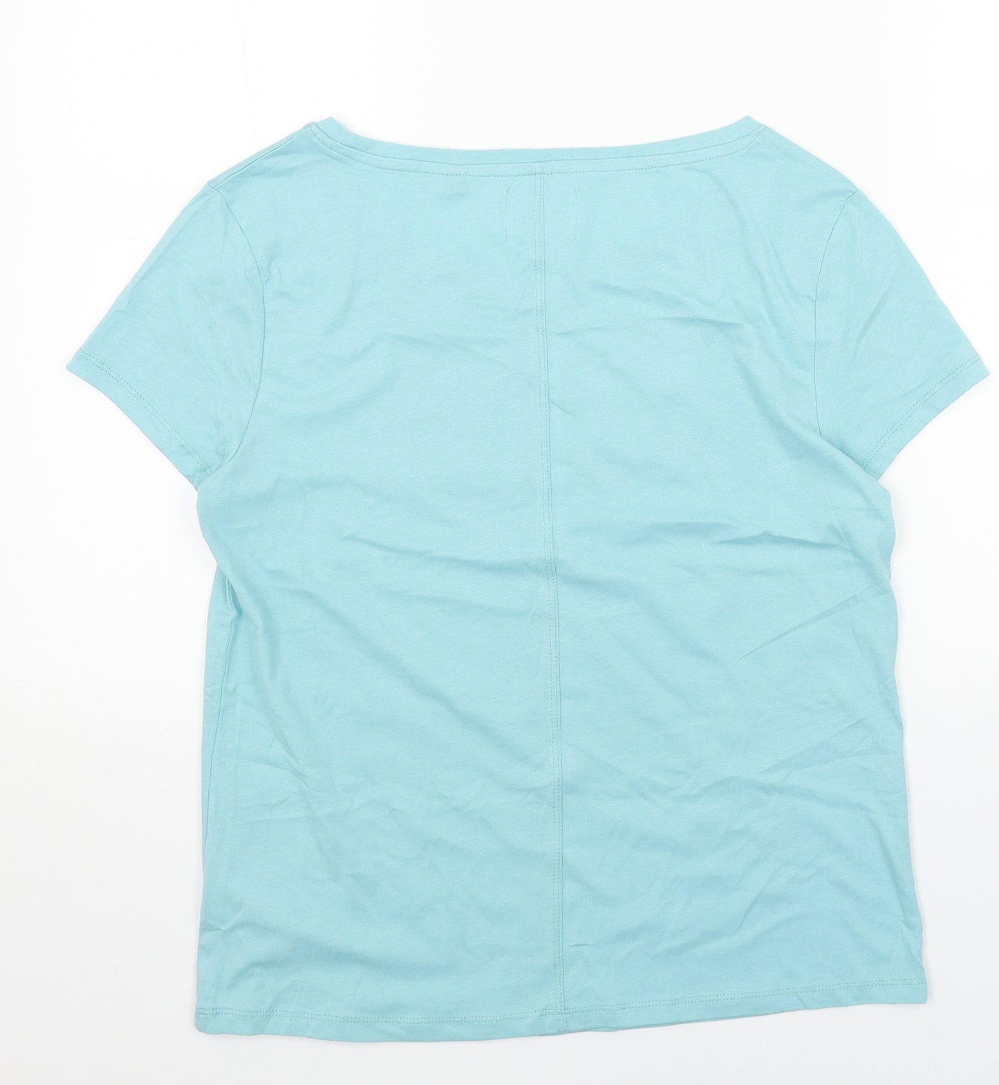 NEXT Womens Blue Geometric Cotton Basic T-Shirt Size S Round Neck