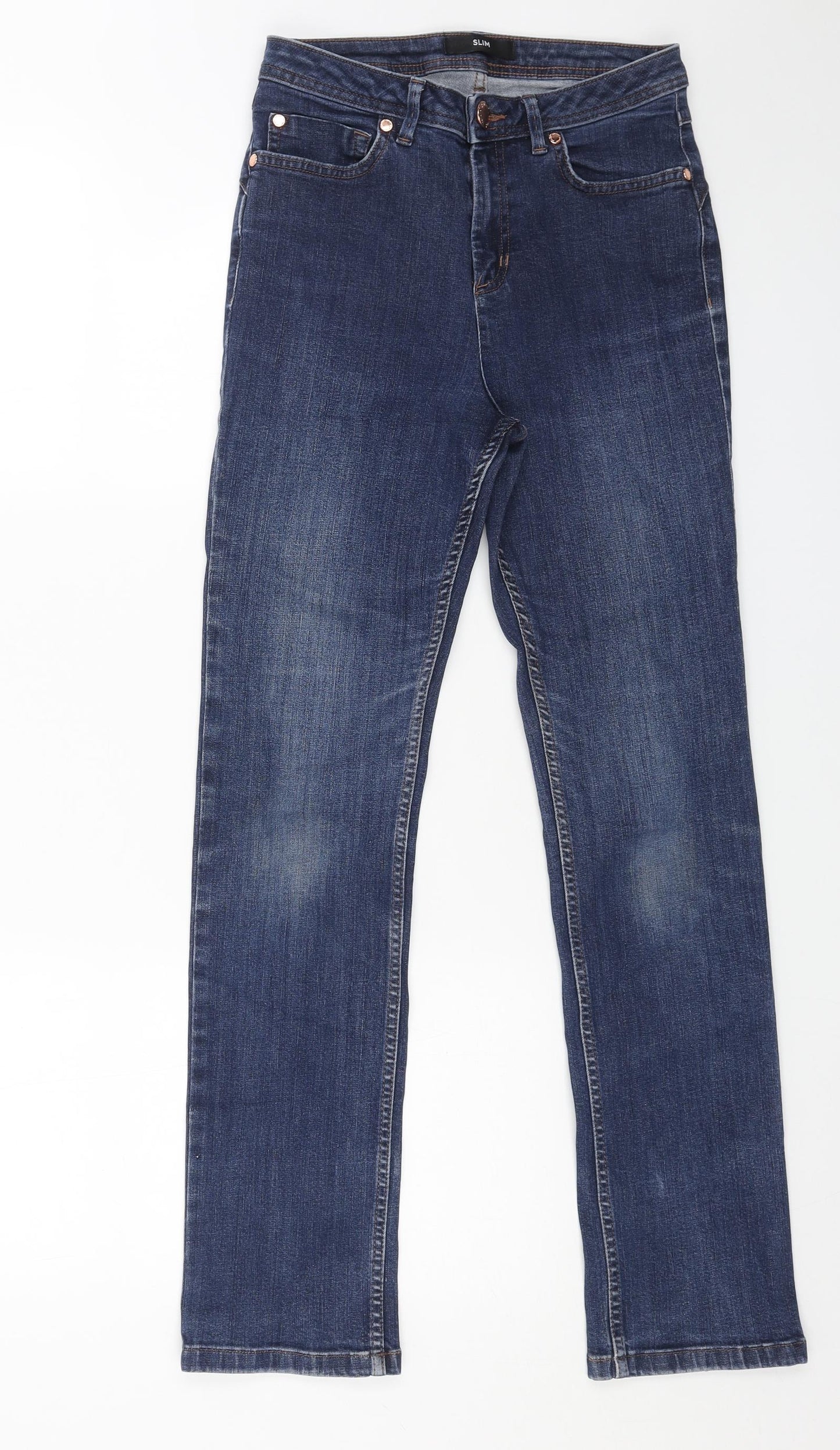 Marks and Spencer Womens Blue Cotton Straight Jeans Size 8 L28 in Regular Button