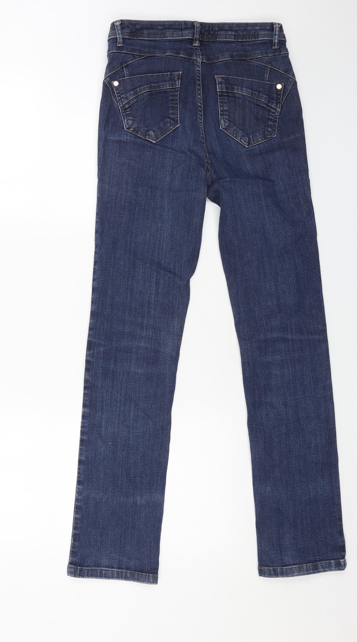 Marks and Spencer Womens Blue Cotton Straight Jeans Size 8 L28 in Regular Button