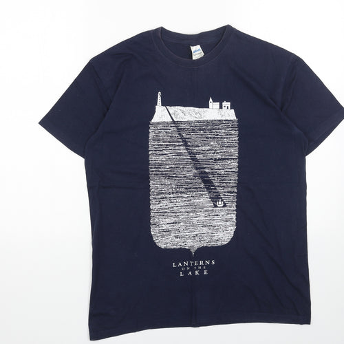 Gildan Womens Blue Cotton Basic T-Shirt Size M Scoop Neck - Lanterns on the Lake