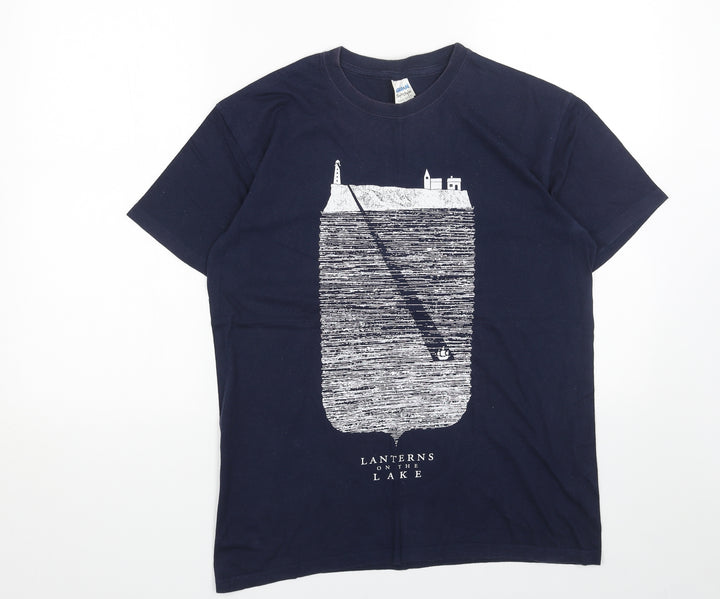 Gildan Womens Blue Cotton Basic T-Shirt Size M Scoop Neck - Lanterns on the Lake