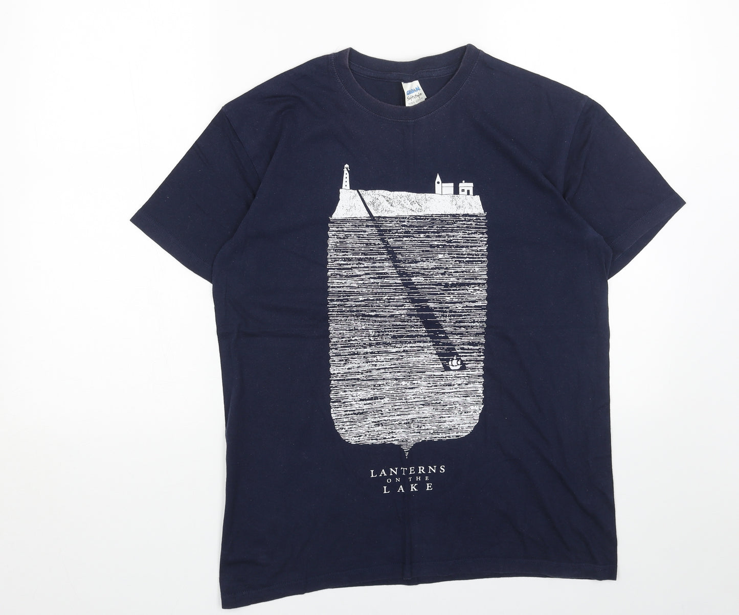 Gildan Womens Blue Cotton Basic T-Shirt Size M Scoop Neck - Lanterns on the Lake