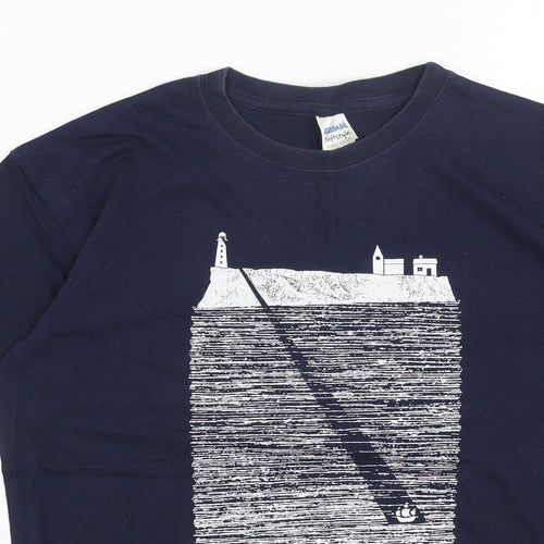 Gildan Womens Blue Cotton Basic T-Shirt Size M Scoop Neck - Lanterns on the Lake