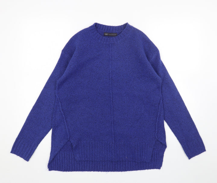 Marks and Spencer Womens Blue Round Neck Acrylic Pullover Jumper Size S