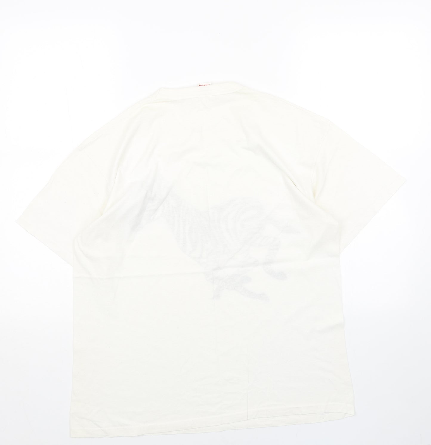 Screen Stars Womens White Cotton Basic T-Shirt Size L Round Neck - Zebra
