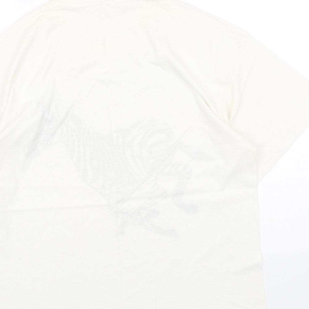 Screen Stars Womens White Cotton Basic T-Shirt Size L Round Neck - Zebra