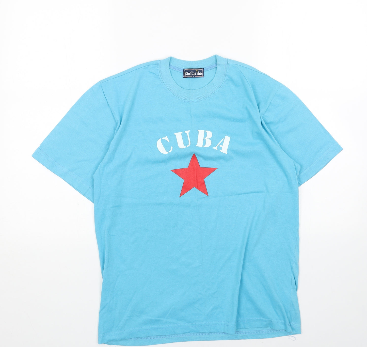 BLU CARIBE Womens Blue Cotton Basic T-Shirt Size M Round Neck - Cuba