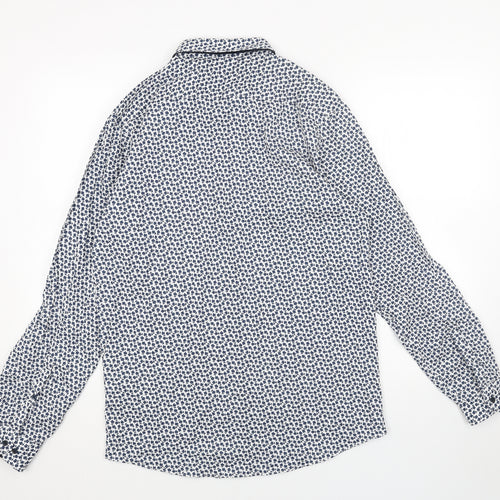 Primark Mens White Floral Cotton Button-Up Size M Collared Button