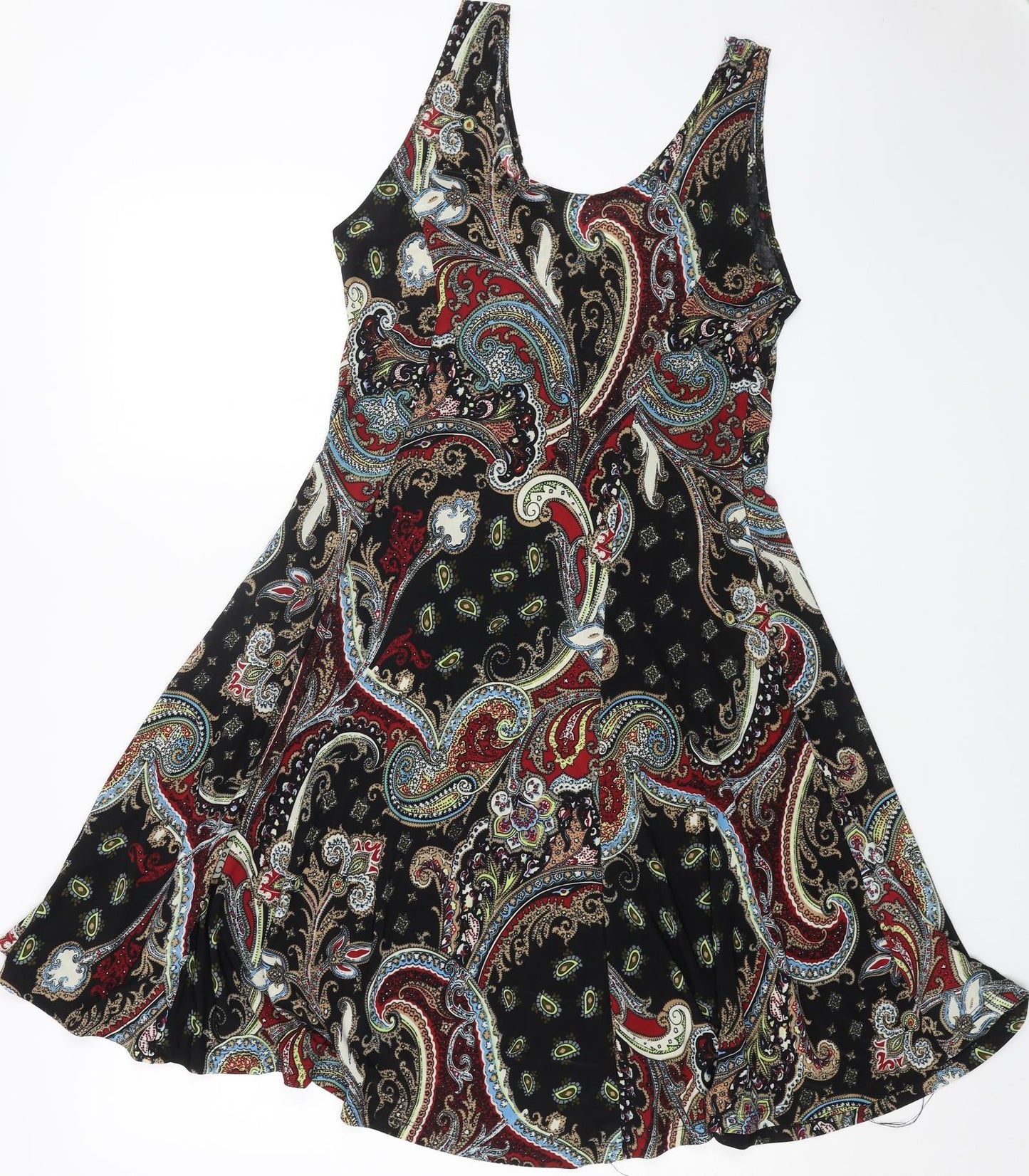 Preworn Womens Black Paisley Polyester Skater Dress Size 2XL Round Neck Pullover