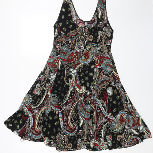 Preworn Womens Black Paisley Polyester Skater Dress Size 2XL Round Neck Pullover