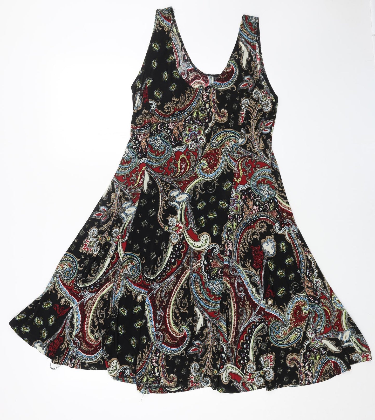 Preworn Womens Black Paisley Polyester Skater Dress Size 2XL Round Neck Pullover