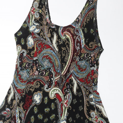 Preworn Womens Black Paisley Polyester Skater Dress Size 2XL Round Neck Pullover