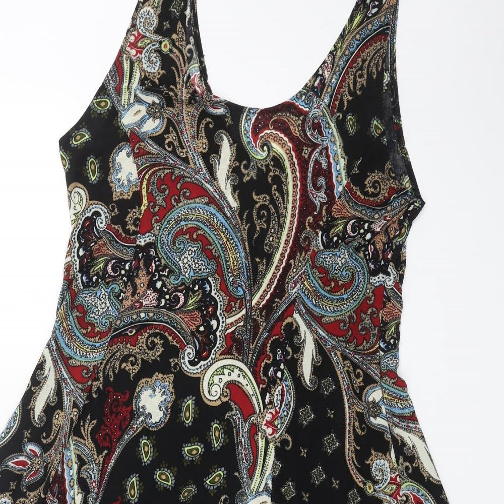 Preworn Womens Black Paisley Polyester Skater Dress Size 2XL Round Neck Pullover