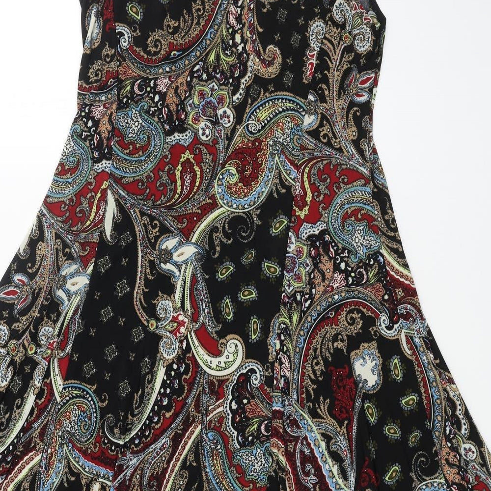 Preworn Womens Black Paisley Polyester Skater Dress Size 2XL Round Neck Pullover