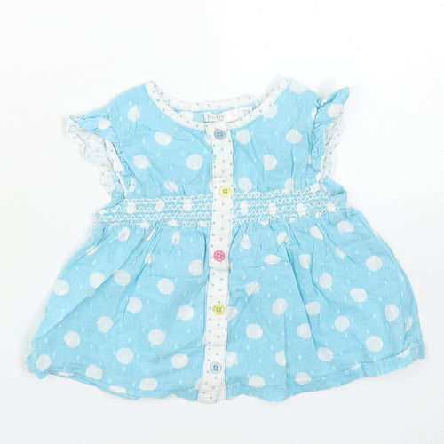 M&Co Girls Blue Geometric Cotton A-Line Size 9-12 Months Round Neck Button