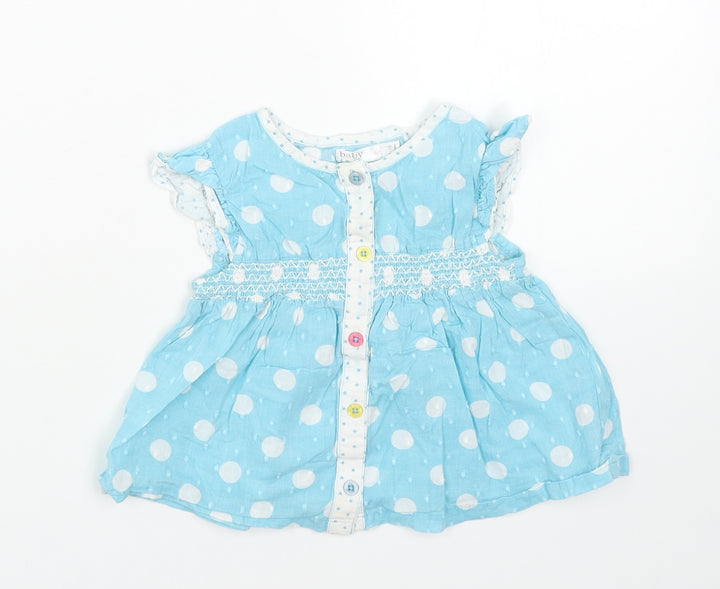 M&Co Girls Blue Geometric Cotton A-Line Size 9-12 Months Round Neck Button