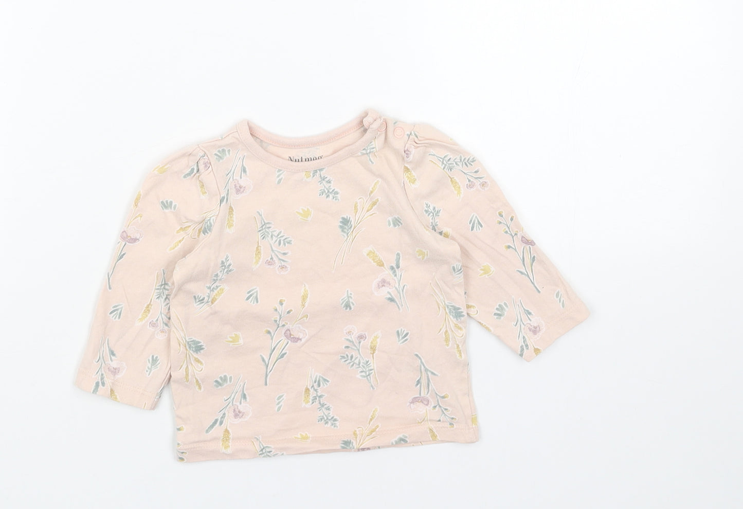 Nutmeg Pink Floral Cotton Basic T-Shirt Size 3-6 Months Round Neck Snap