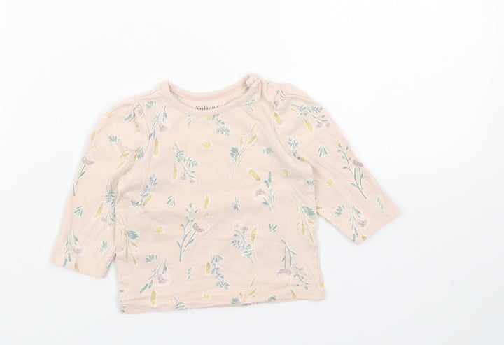 Nutmeg Pink Floral Cotton Basic T-Shirt Size 3-6 Months Round Neck Snap