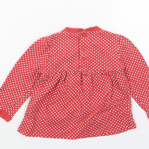 TU Girls Red Geometric Cotton Jumper Dress Size 6-9 Months Round Neck Button