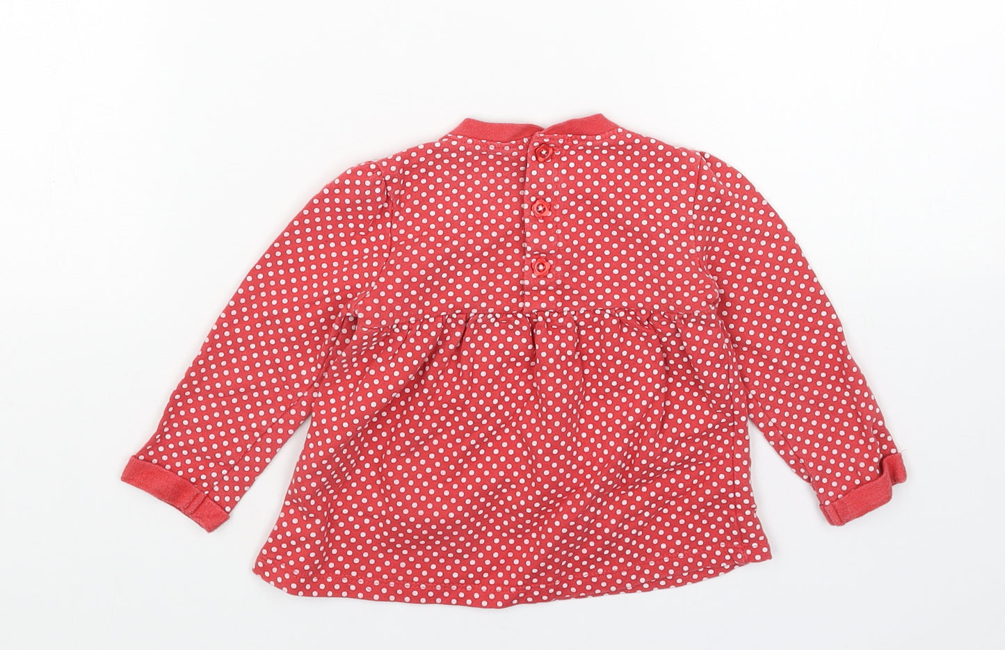 TU Girls Red Geometric Cotton Jumper Dress Size 6-9 Months Round Neck Button