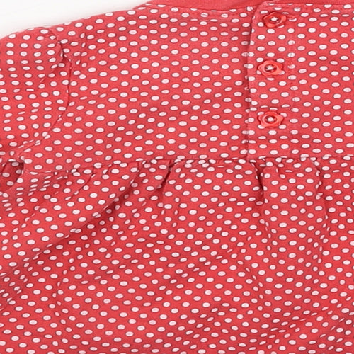 TU Girls Red Geometric Cotton Jumper Dress Size 6-9 Months Round Neck Button