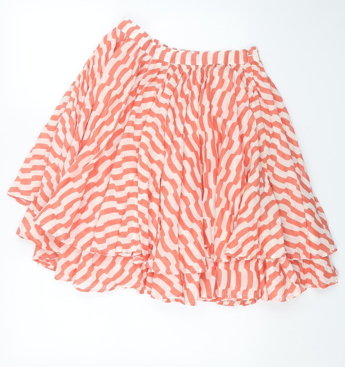 Topshop Womens Red Geometric Cotton Skater Skirt Size 10 Zip