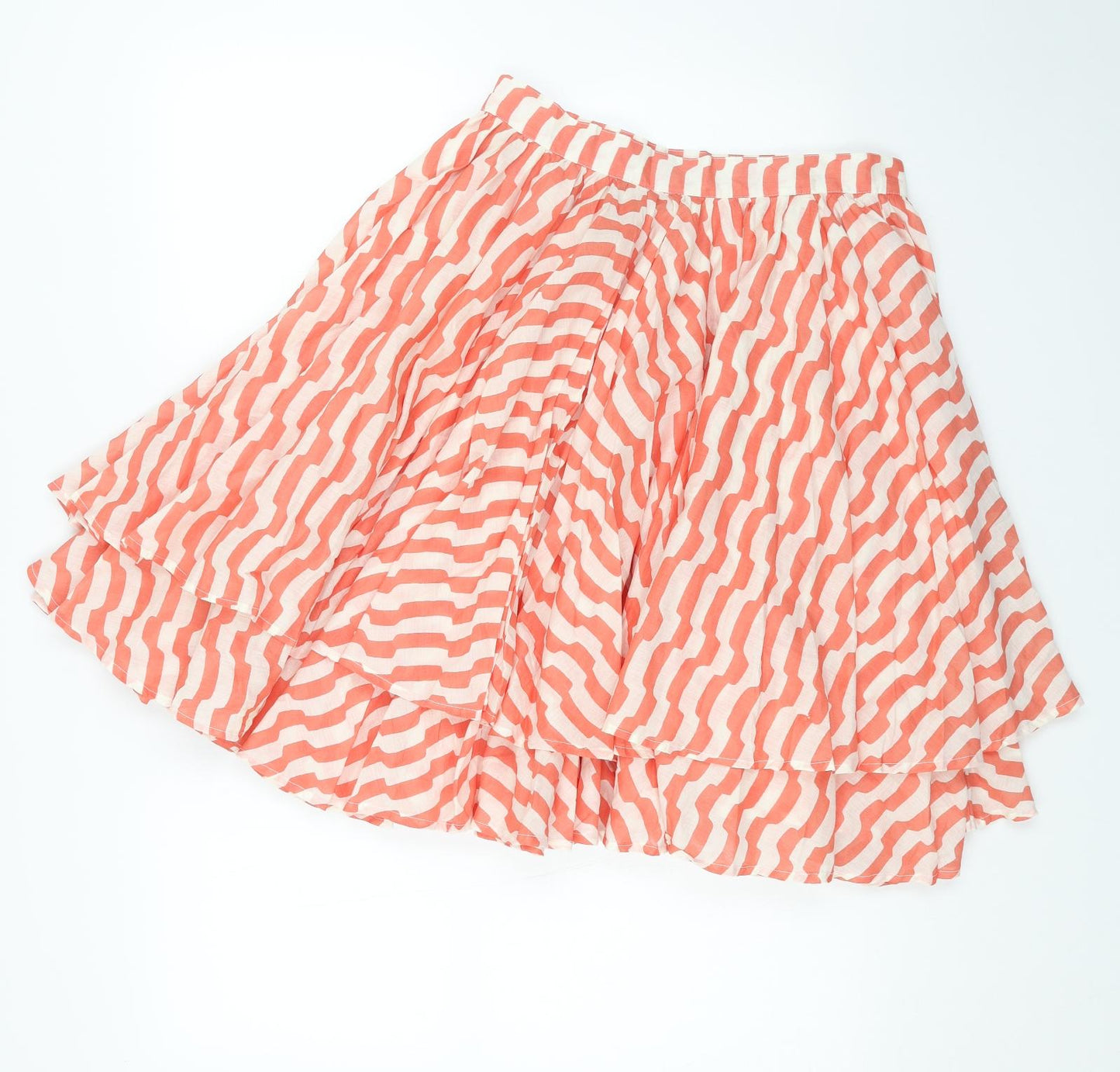Topshop Womens Red Geometric Cotton Skater Skirt Size 10 Zip