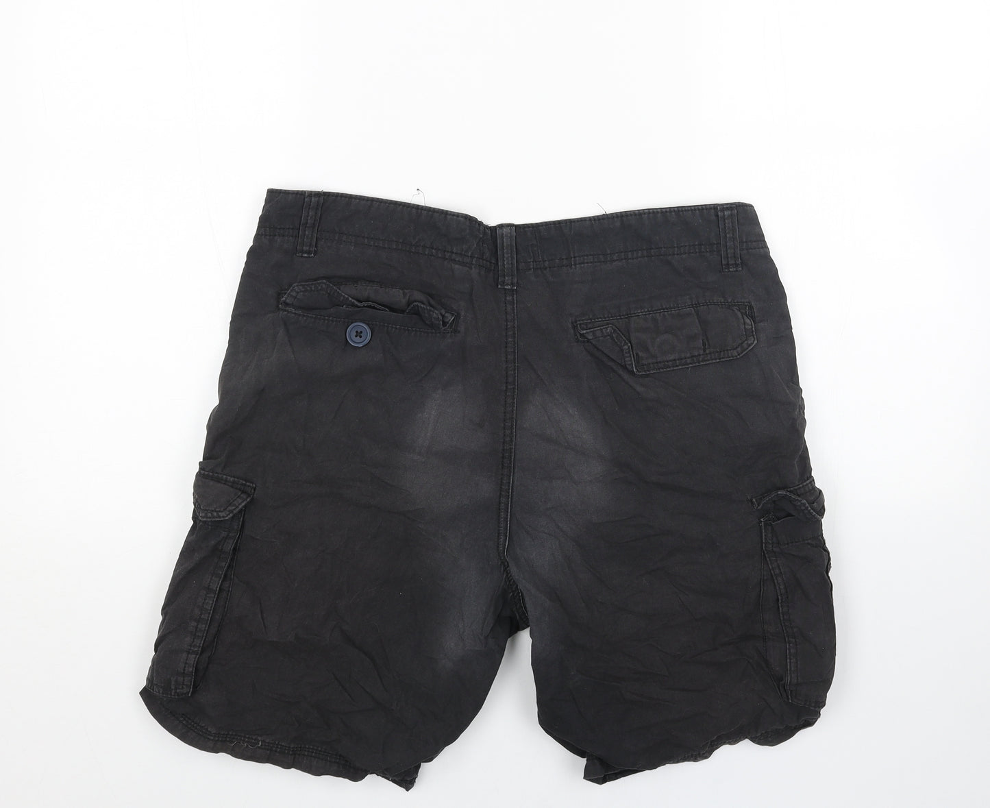 Brave Soul Mens Black Cotton Cargo Shorts Size M L7 in Regular Button