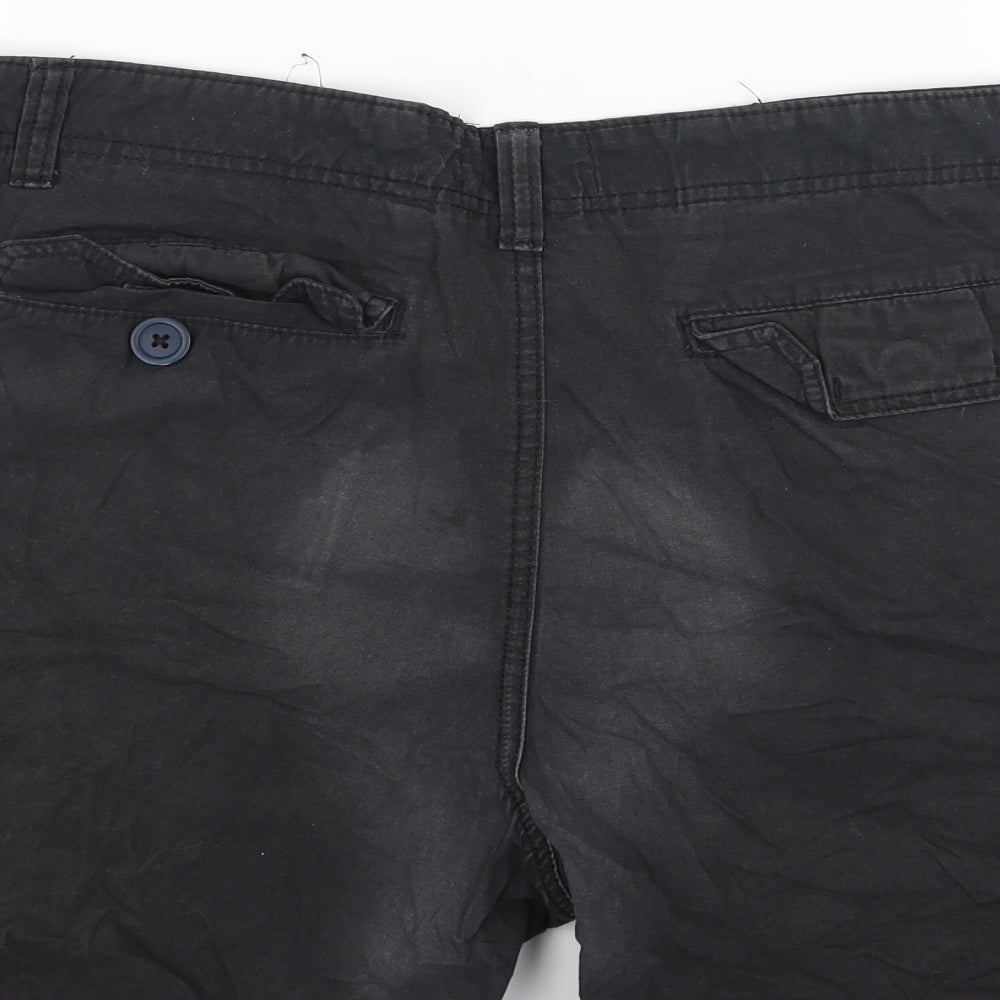 Brave Soul Mens Black Cotton Cargo Shorts Size M L7 in Regular Button