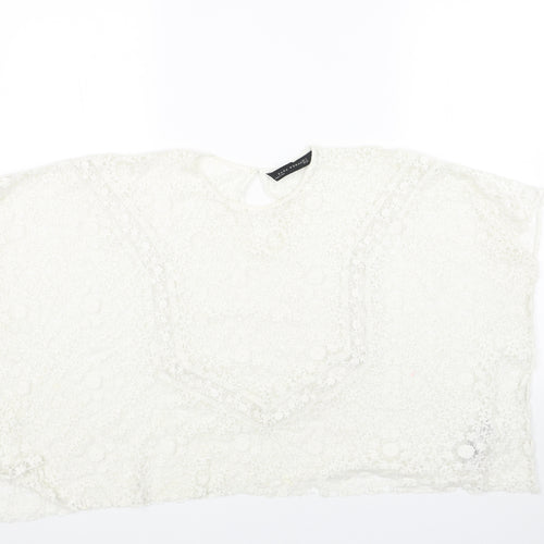 Zara Womens White Geometric Polyester Cropped Tank Size M Sweetheart