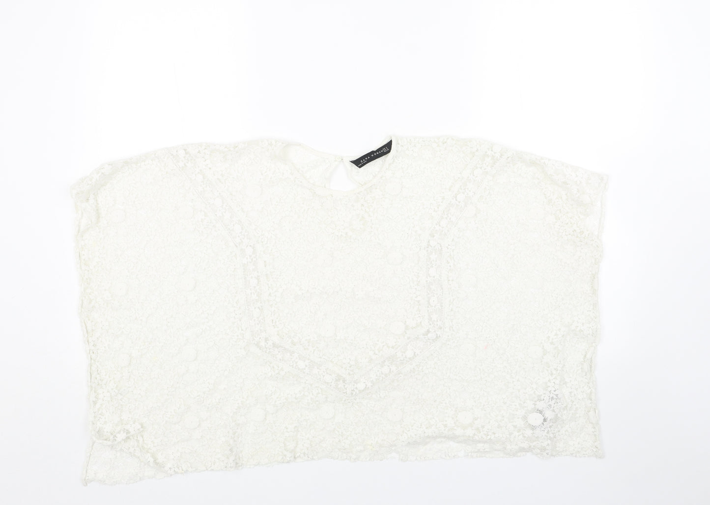 Zara Womens White Geometric Polyester Cropped Tank Size M Sweetheart