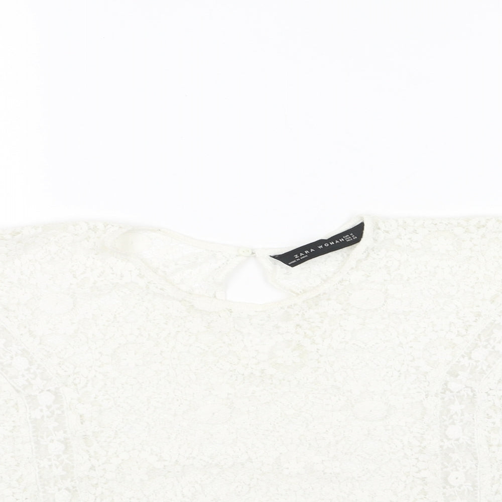 Zara Womens White Geometric Polyester Cropped Tank Size M Sweetheart