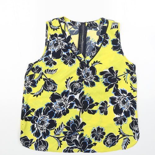 Warehouse Womens Yellow Floral Polyester Basic Blouse Size 16 V-Neck