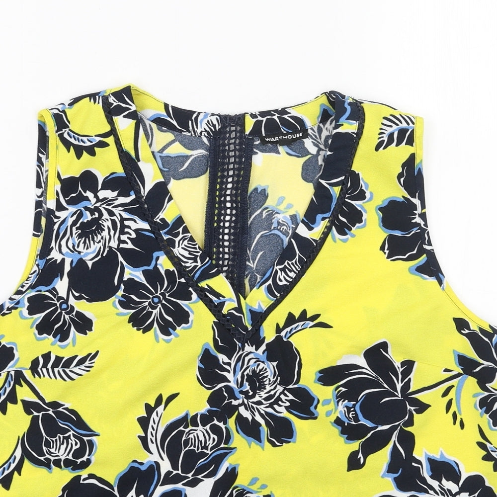 Warehouse Womens Yellow Floral Polyester Basic Blouse Size 16 V-Neck