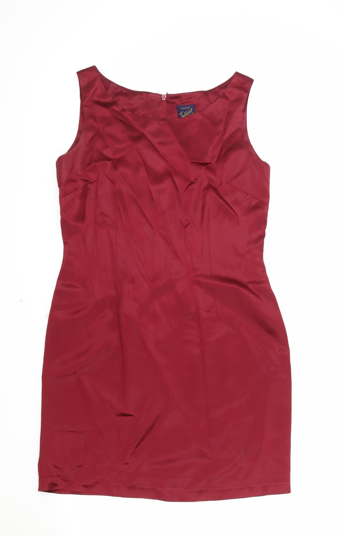 Monsoon Womens Red Acetate Mini Size 14 Round Neck Zip