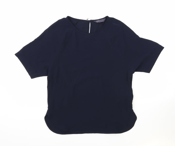 Marks and Spencer Womens Blue Polyester Basic Blouse Size 6 Boat Neck