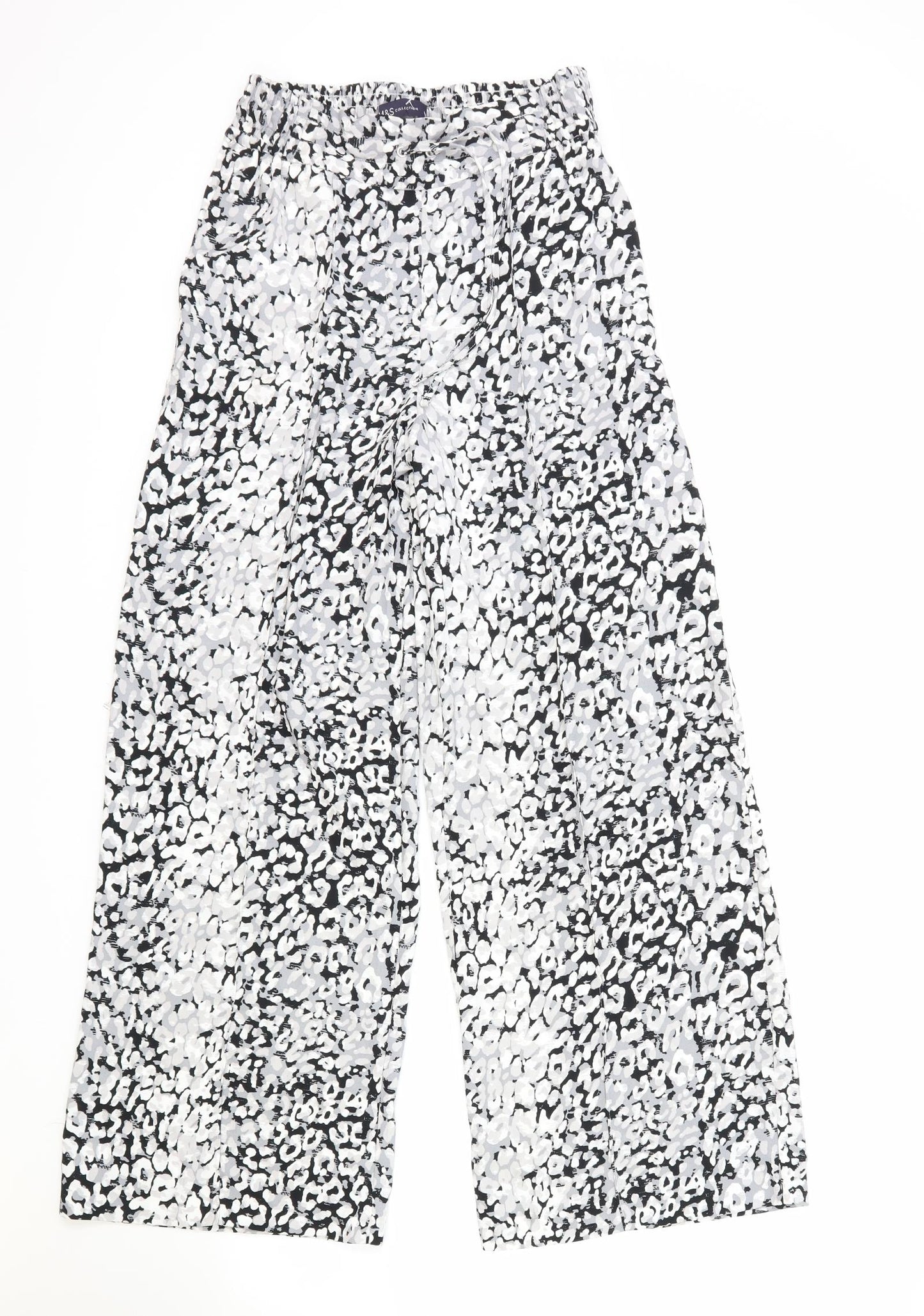 Marks and Spencer Womens White Geometric Polyester Trousers Size 8 Regular Drawstring