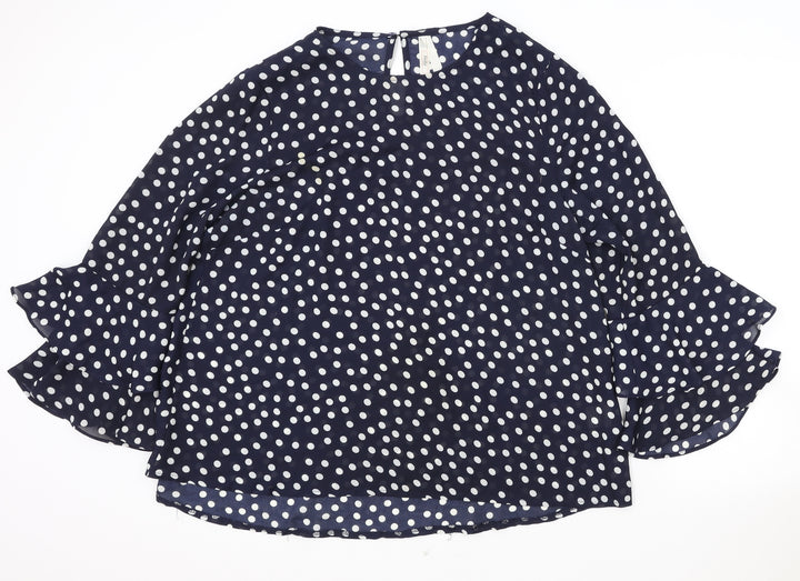 Stella Morgan Womens Blue Polka Dot Polyester Basic Blouse Size 14 Boat Neck