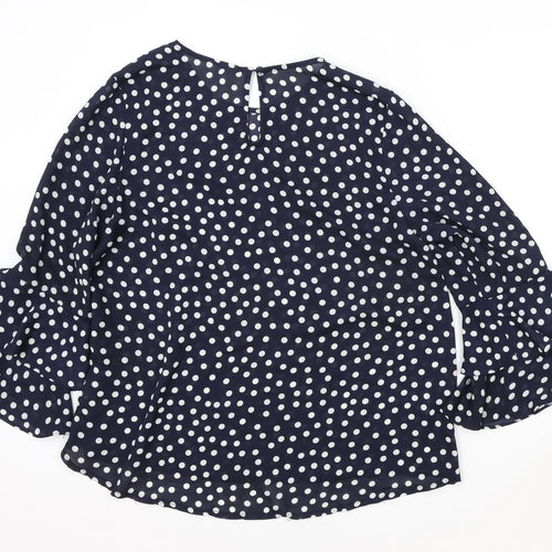 Stella Morgan Womens Blue Polka Dot Polyester Basic Blouse Size 14 Boat Neck