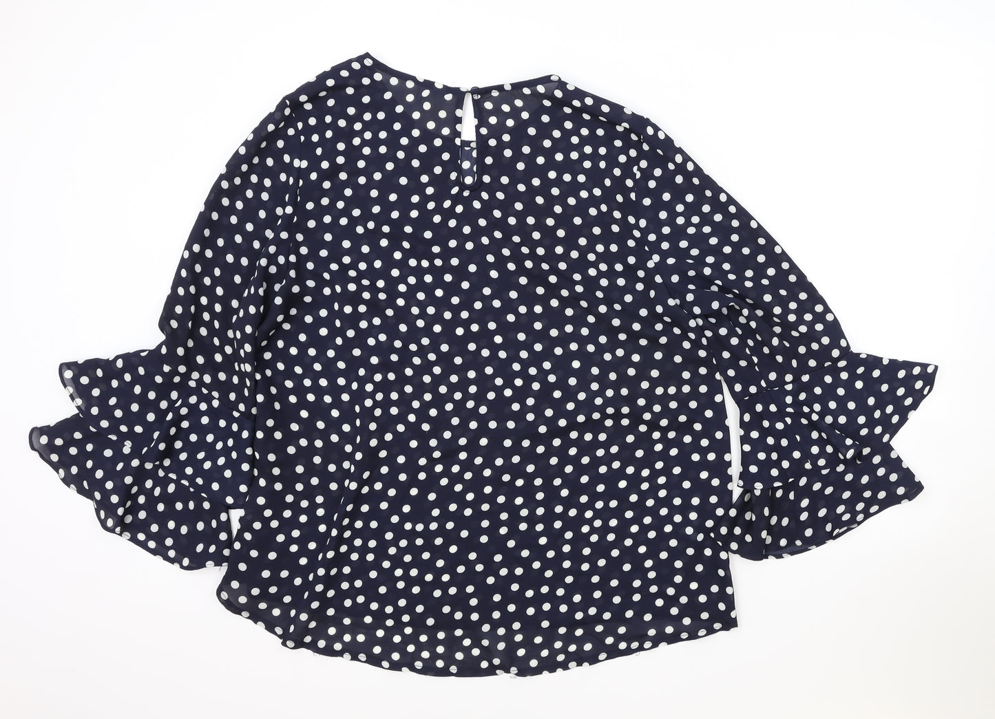 Stella Morgan Womens Blue Polka Dot Polyester Basic Blouse Size 14 Boat Neck