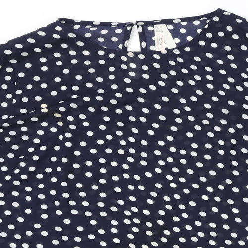 Stella Morgan Womens Blue Polka Dot Polyester Basic Blouse Size 14 Boat Neck