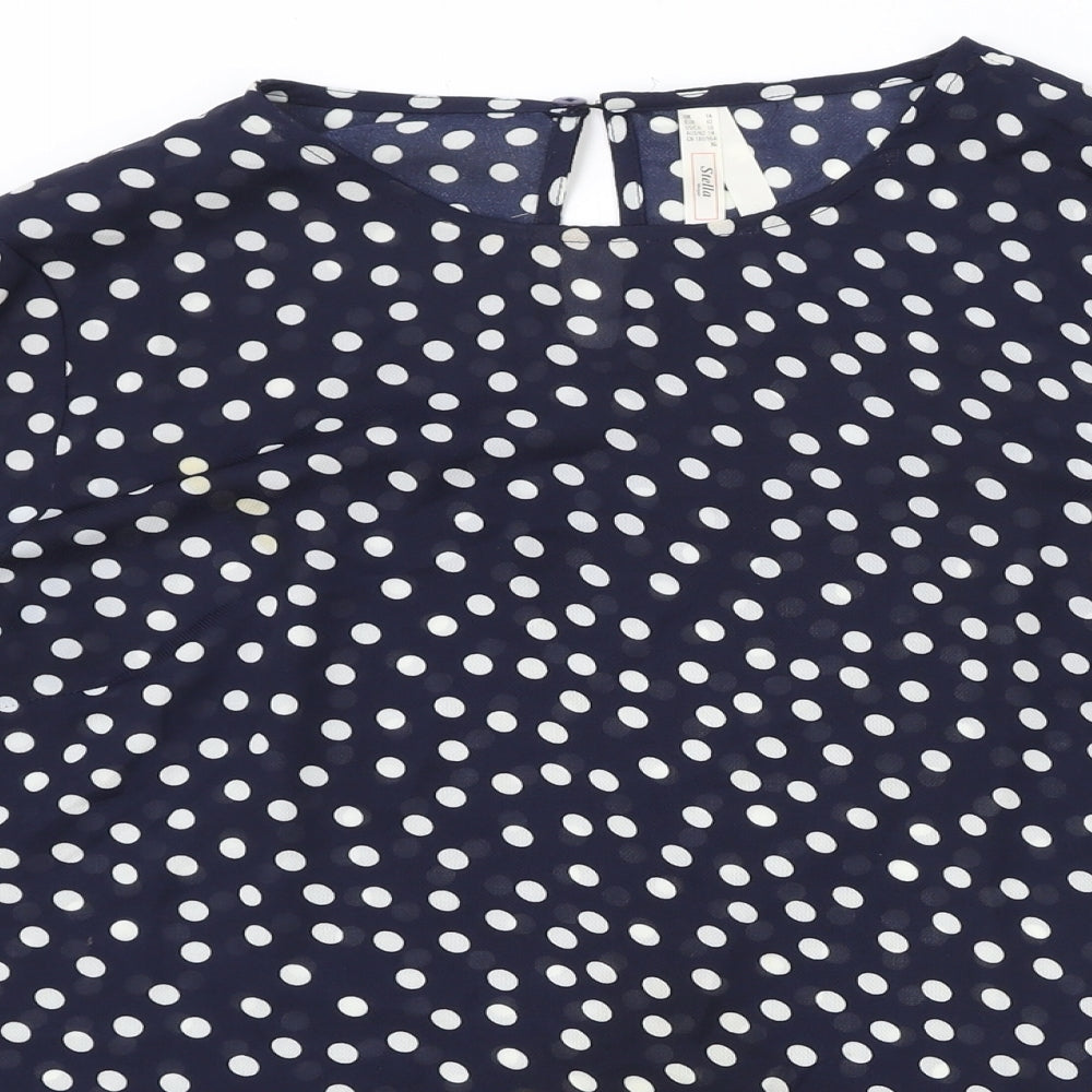 Stella Morgan Womens Blue Polka Dot Polyester Basic Blouse Size 14 Boat Neck