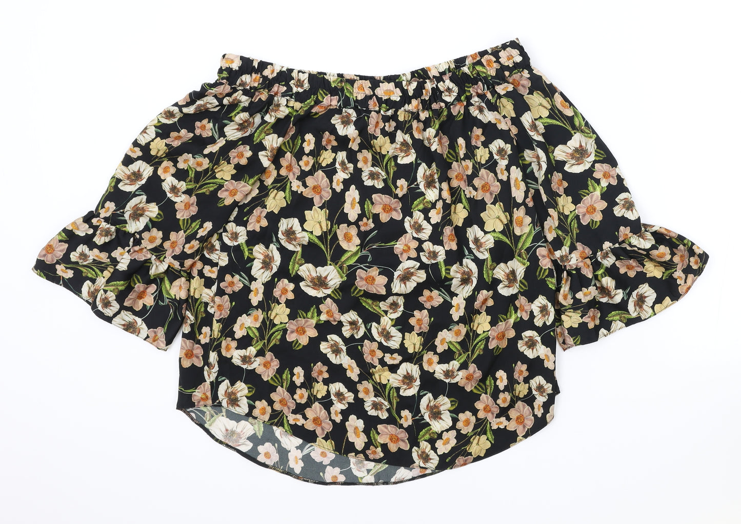 Topshop Womens Black Floral Viscose Basic Blouse Size 8 Off the Shoulder