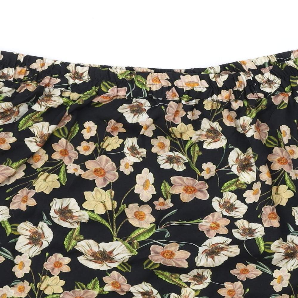 Topshop Womens Black Floral Viscose Basic Blouse Size 8 Off the Shoulder