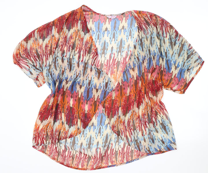 Per Una Womens Multicoloured Geometric Polyacrylate Fibre Basic Blouse Size 14 V-Neck