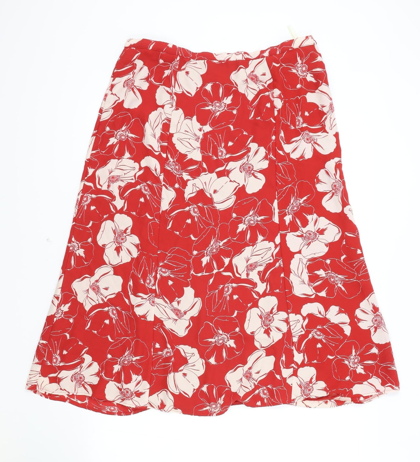 Marks and Spencer Womens Red Floral Polyester Swing Skirt Size 16 Zip