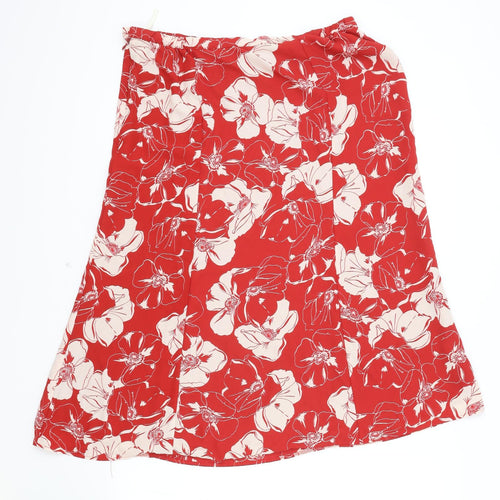Marks and Spencer Womens Red Floral Polyester Swing Skirt Size 16 Zip