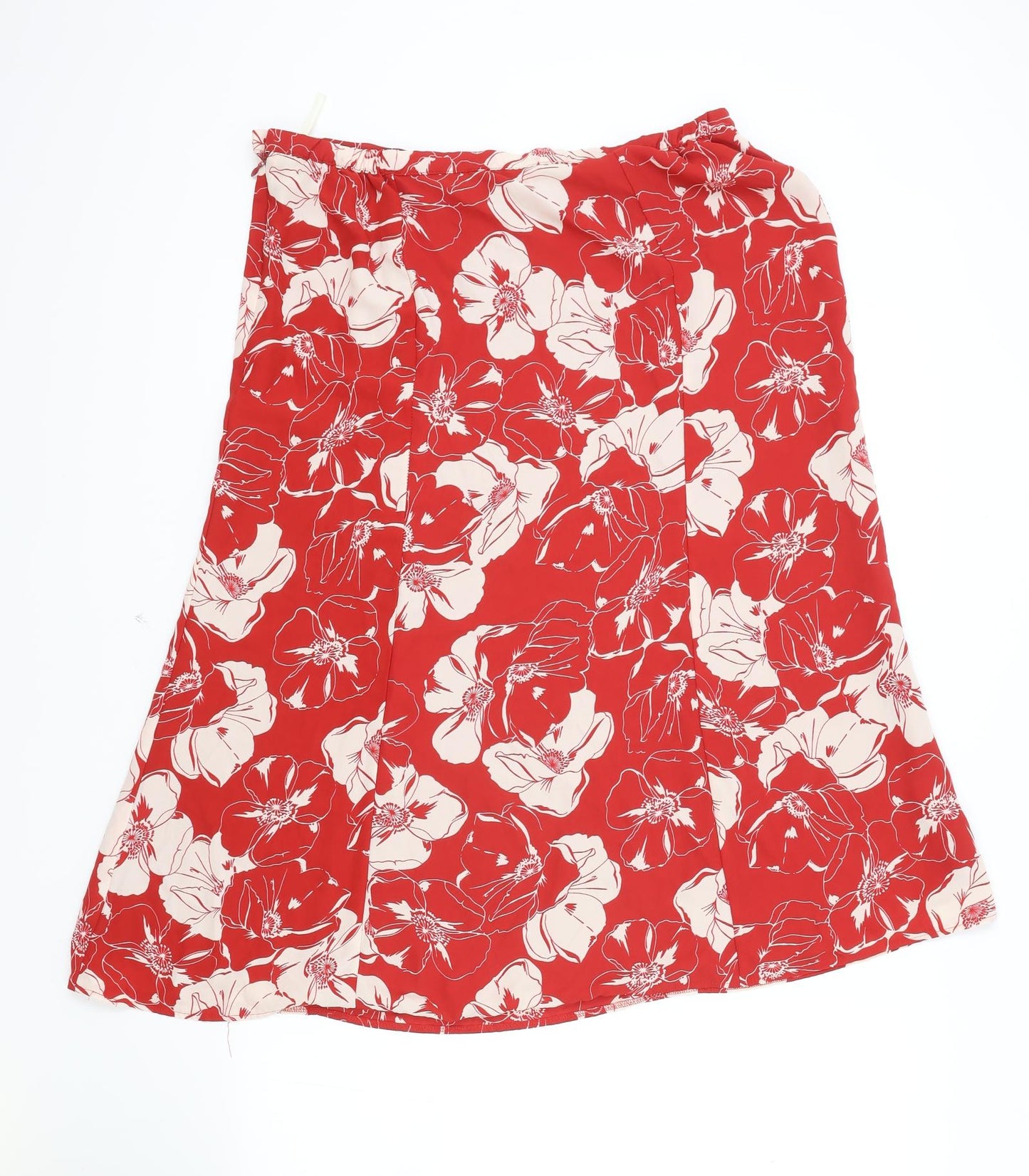 Marks and Spencer Womens Red Floral Polyester Swing Skirt Size 16 Zip