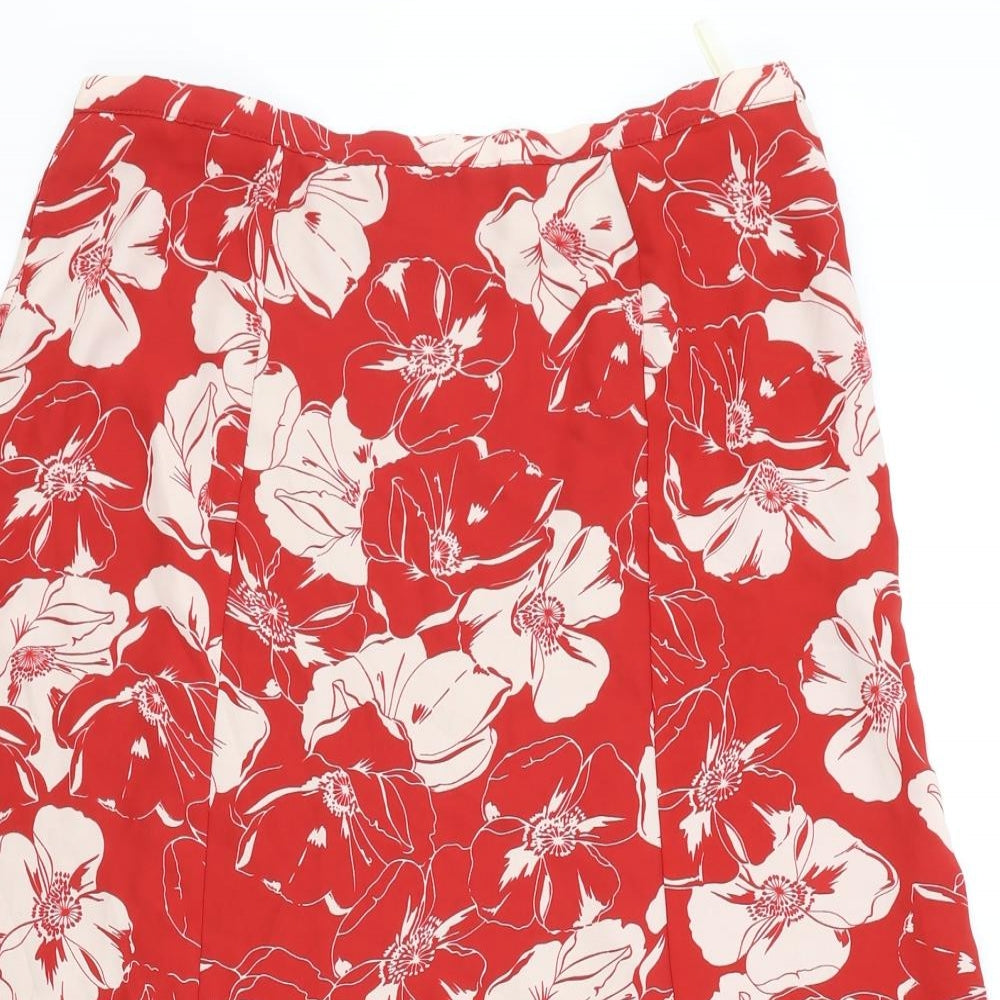 Marks and Spencer Womens Red Floral Polyester Swing Skirt Size 16 Zip