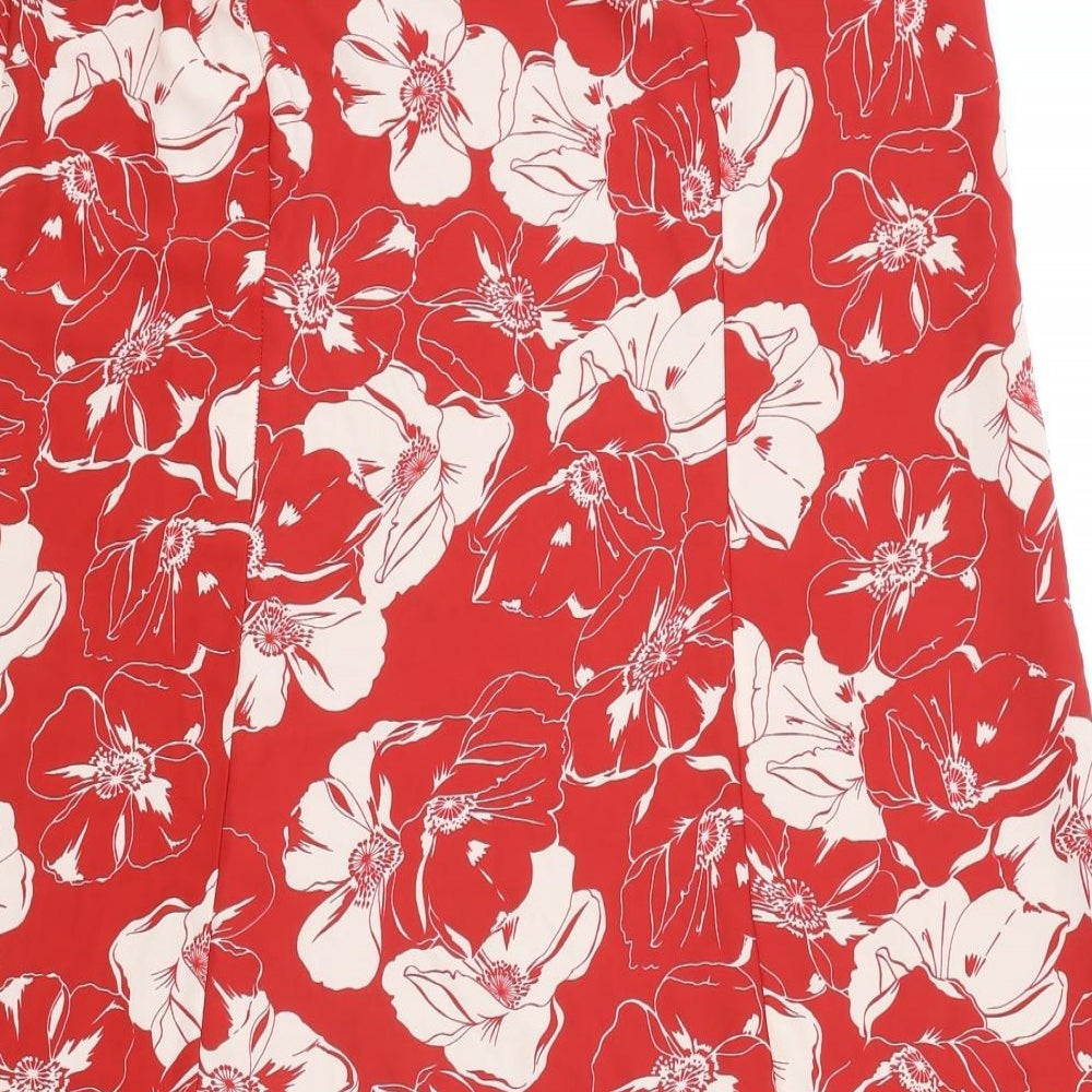 Marks and Spencer Womens Red Floral Polyester Swing Skirt Size 16 Zip